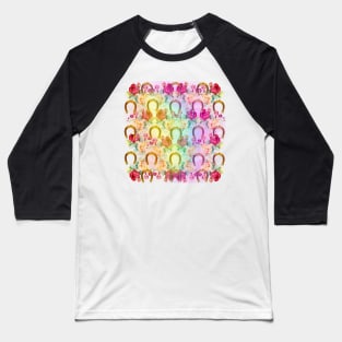 Pattern. Roses, Rainbow and Gold Horseshoes Baseball T-Shirt